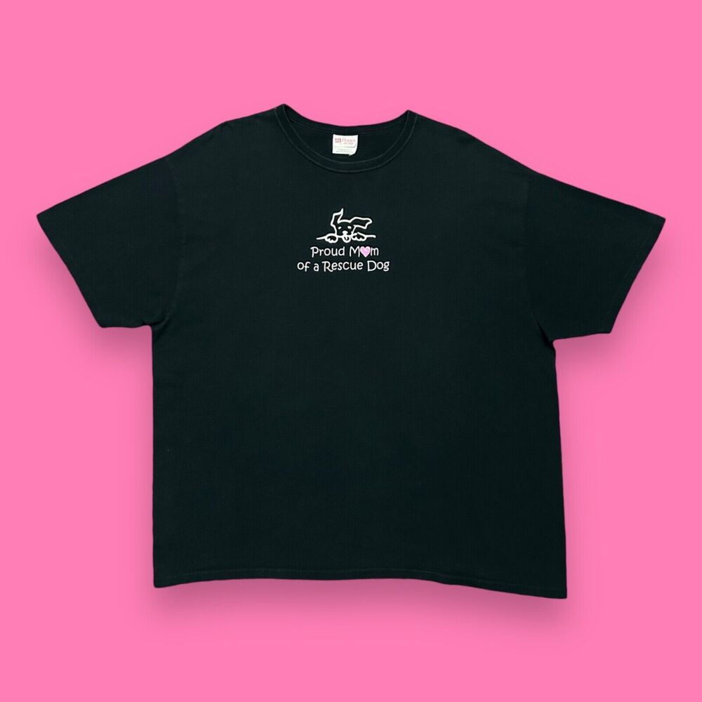Vintage y2k Rescue Dog Shirt Proud Mom Graphic Tee Cotton Womens 2XL Black
